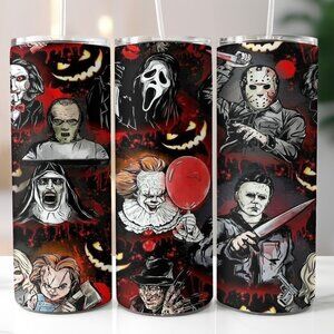 Classic Horror Movie Character Collage 20oz Skinny Tum…